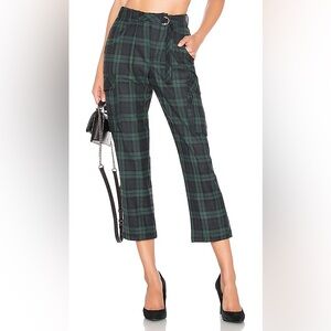 Free People Green Plaid Relaxed Slim Cropped Cargo Pants